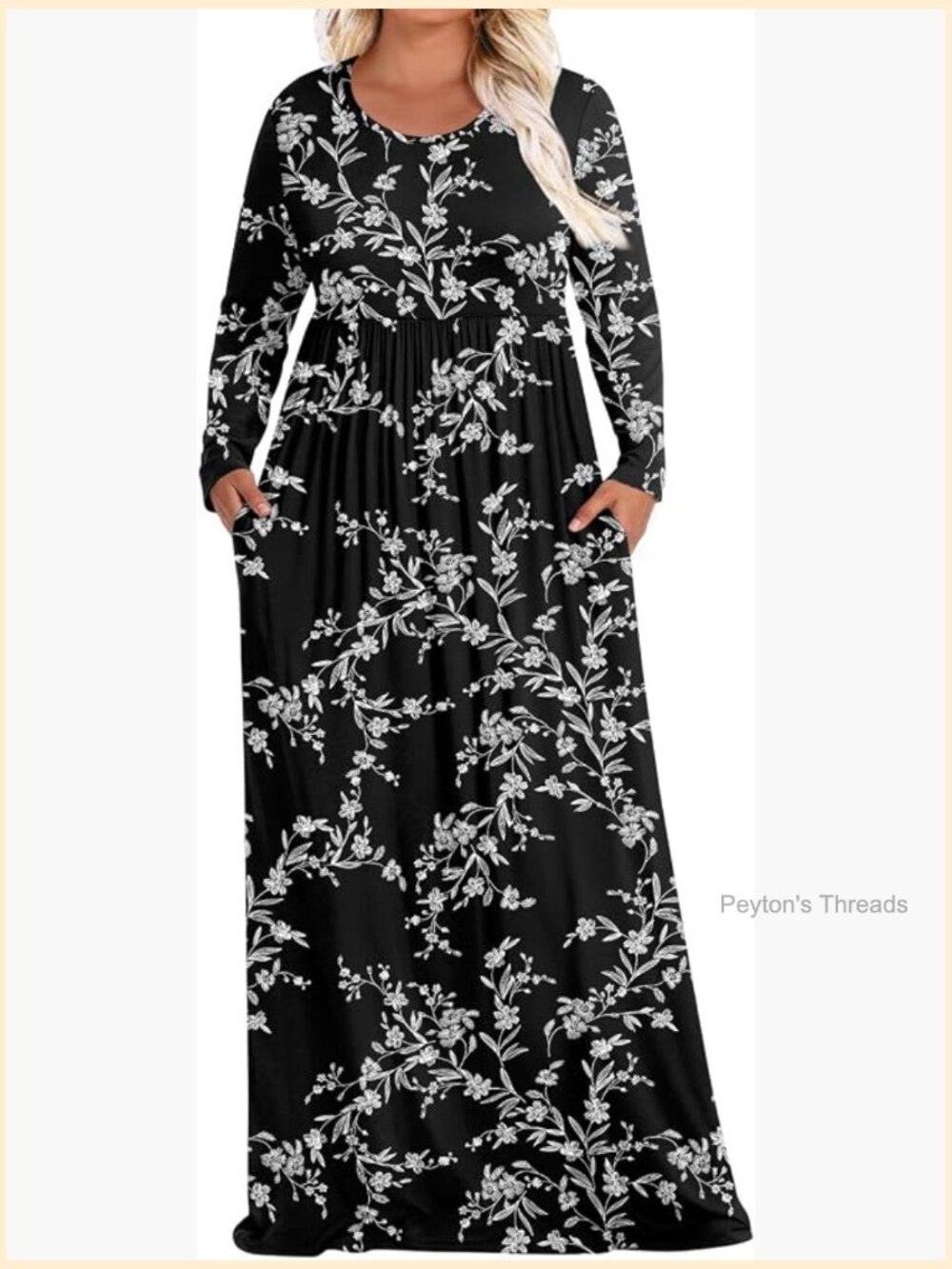 Plus Size Maxi Dress Long Sleeve with Pockets Casual Fall Winter